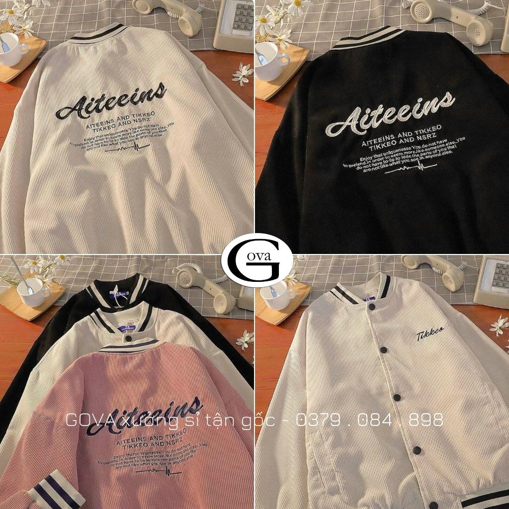 Áo Bomber Nhung Gân TIKKEO form rộng ulzzang áo khoác Nhung nam nữ cực đẹp GOVA