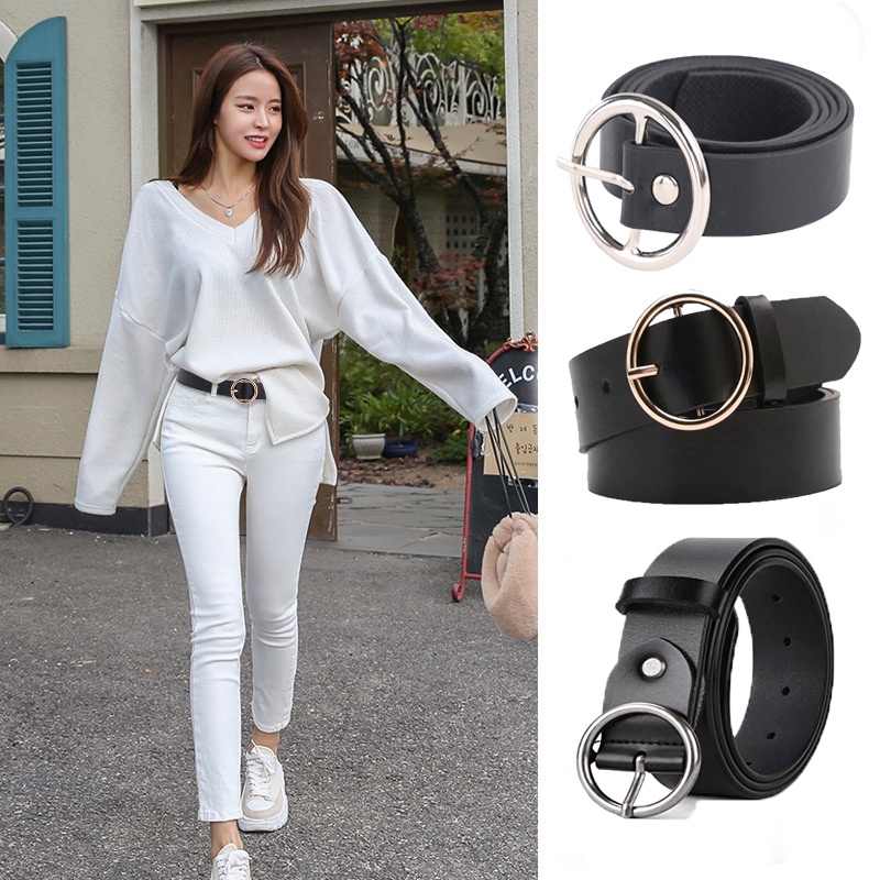 Thắt Lưng Da Khóa Tròn Kiểu Retro Thời Trang Cho Nữ