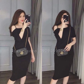 Váy xuông dây lệch vai