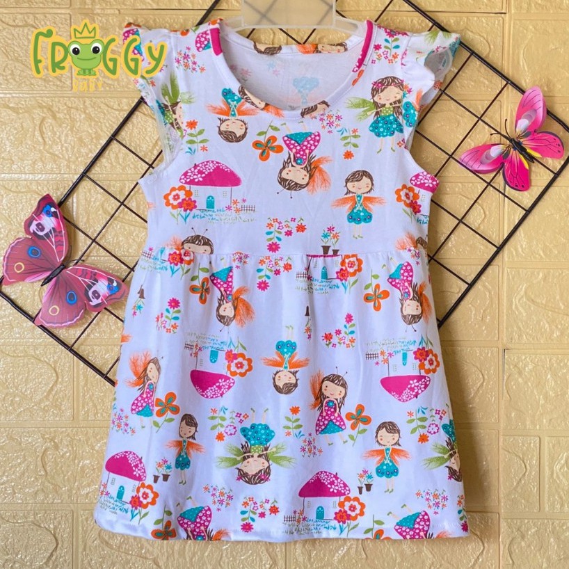 Váy, đầm thun cotton Cánh Tiên Froggy cho bé gái, chất vải thun cotton 4 chiều