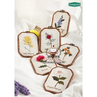 (Siêu rẻ) Kit thêu tay trang trí khung nhựa vân gỗ sồi combo thêu hoa cổ điển kèm khung gỗ sồi cao cấp -tranh hoa thêu
