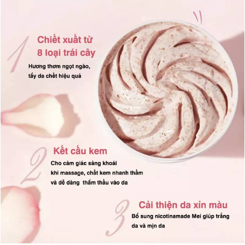 Tẩy tế bào chết body đào Heyxi Peach Clear 200g tẩy sạch da chết toàn thân trắng mịn da hàng nội địa Trung