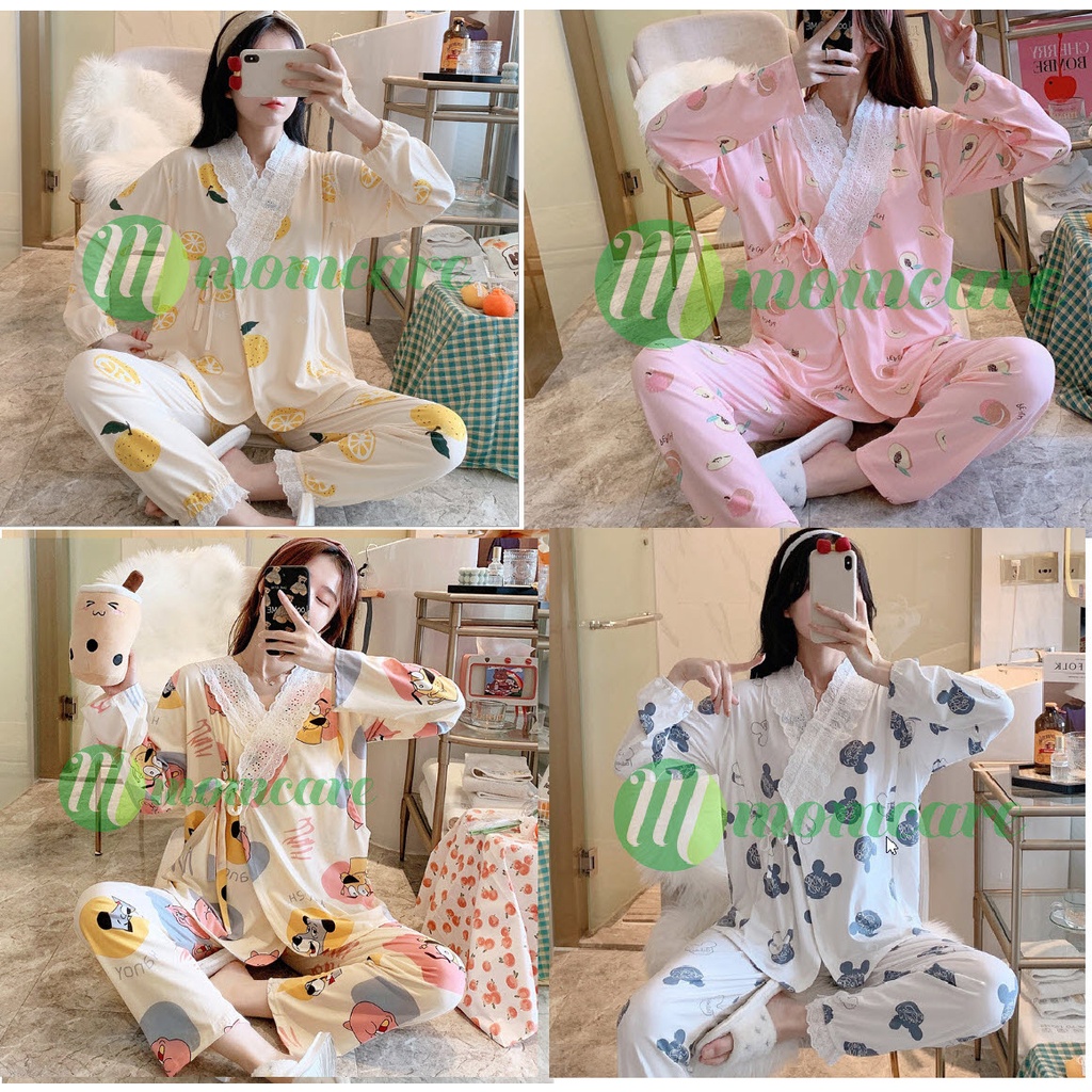 Bộ đồ bầu sau sinh cho con bú ti YUKATA KIMONO - Đồ bộ bầu đẹp mặc nhà - Quần áo bầu thời trang cho mẹ giá rẻ Bigsize