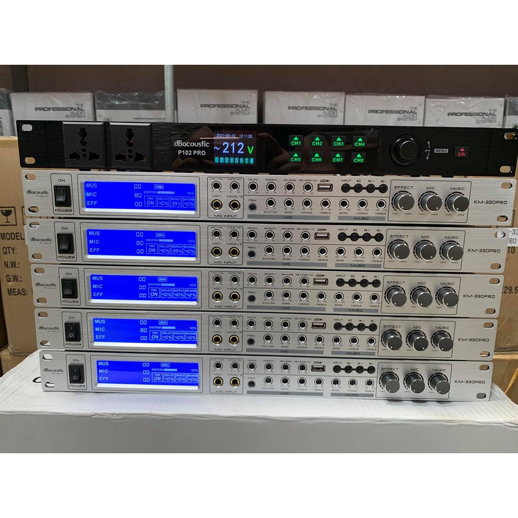Vang cơ lai số Dbacoustic KM330 Pro, Echo và Reverb mượt mà, Chống hú tốt, Bluetooth 5.0 và Optical