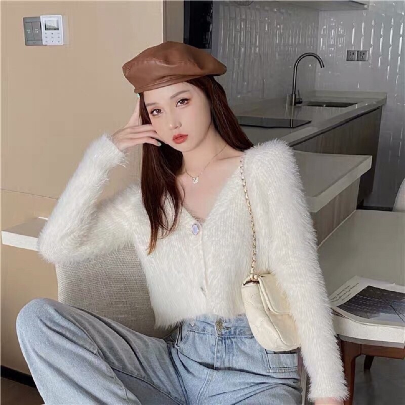 Áo lông croptop dài tay áo kiểu nữ thu đông chic ulzzang NA NA STORE