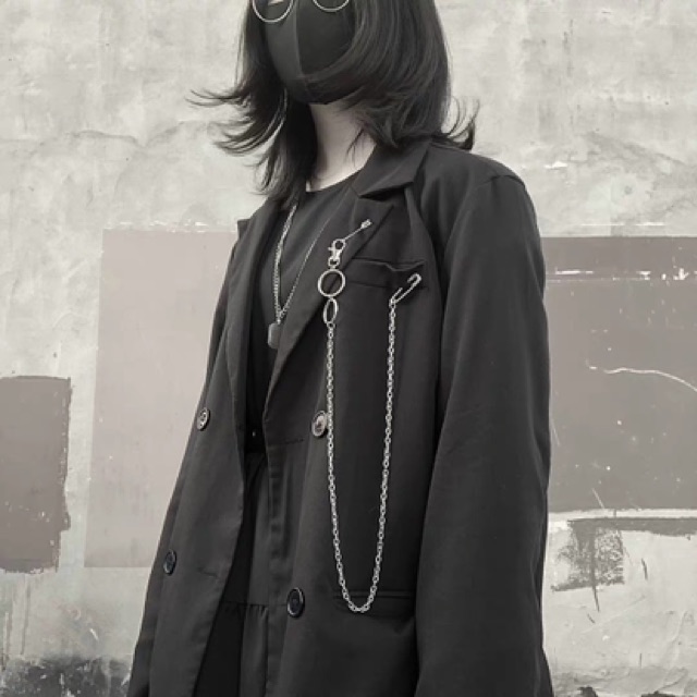 Áo Vest/ blazer đen dáng Oversized kèm dây xích siêu ngầu cho Nam và Nữ Ulzzang (ảnh thật) | BigBuy360 - bigbuy360.vn