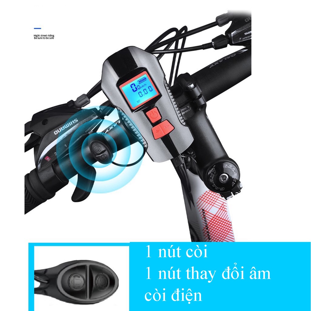 Đèn xe đạp đa năng còi điện báo tốc độ