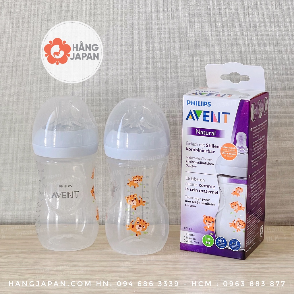 Bình sữa mô phỏng tự nhiên hiệu Philips Avent có họa tiết ( 260ml ) cho trẻ từ 1 tháng tuổi