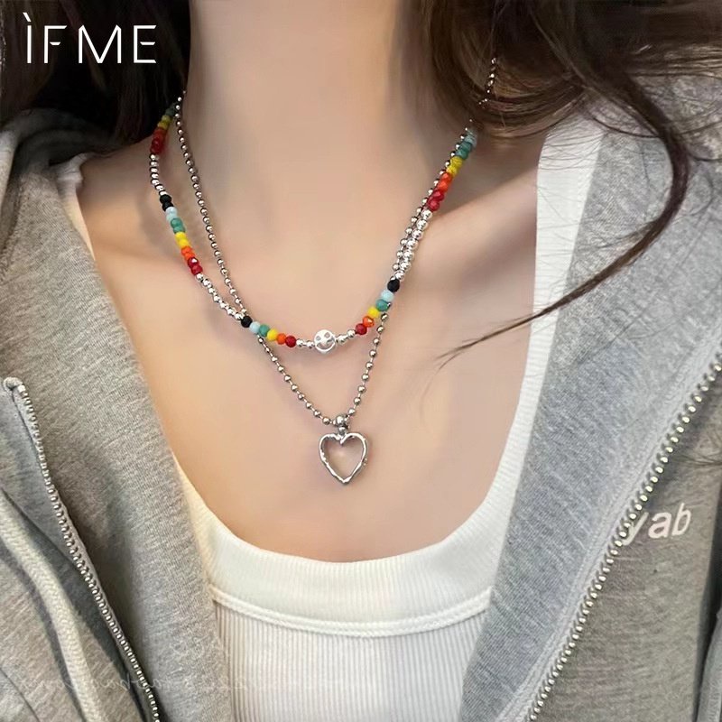 IF ME Vòng cổ Hai Sợi Mặt Hình Mặt Cười Nhiều Màu Thời Trang Cho Nữ