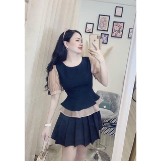 Áo Peplum bigsize phối tơ phom đẹp che bụng gọn dáng AK08