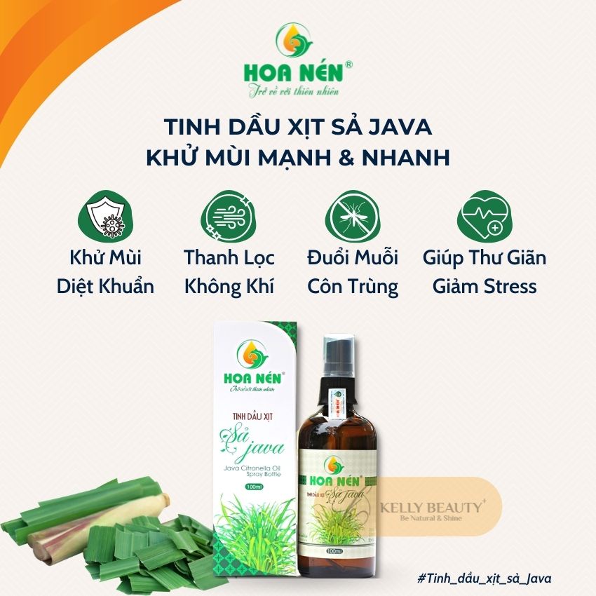 Tinh Dầu Sả Java HOA NÉN 100ml - Khử Mùi; Đuổi Muỗi, Côn Trùng, Thanh Lọc Không Khí, Hương Thơm Thư Giãn | Kelly Beauty