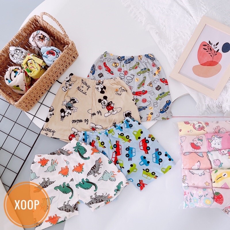 QUẦN ĐÙI COTTON XUẤT DƯ CHO BÉ  FREESHIP SET 5/10 QUẦN ĐÙI XUẤT DƯ CHẤT MỀM ĐẸP ,CO GIÃN 4 CHIỀU CHO BÉ 8-18kg