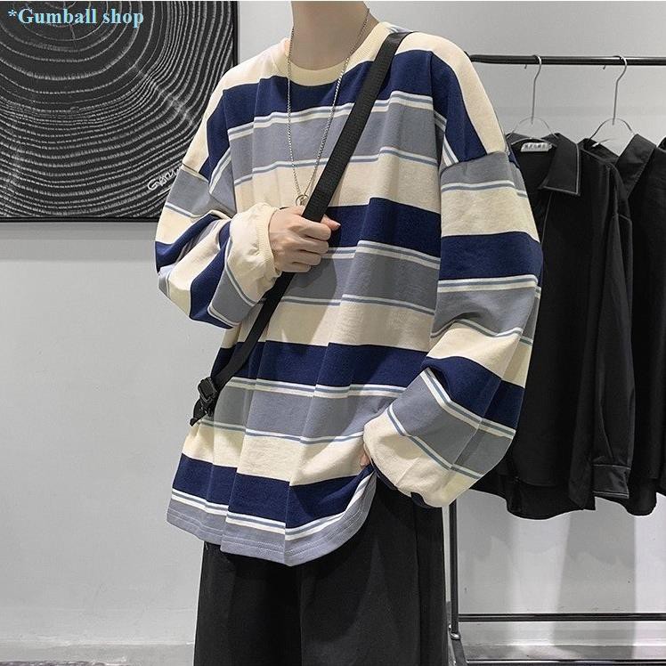Áo thun tay dài [ Freeship ] áo thun sweater unisex basic tay dài form rộng sọc kẻ ngang nam nữ phong cách-cá tính new