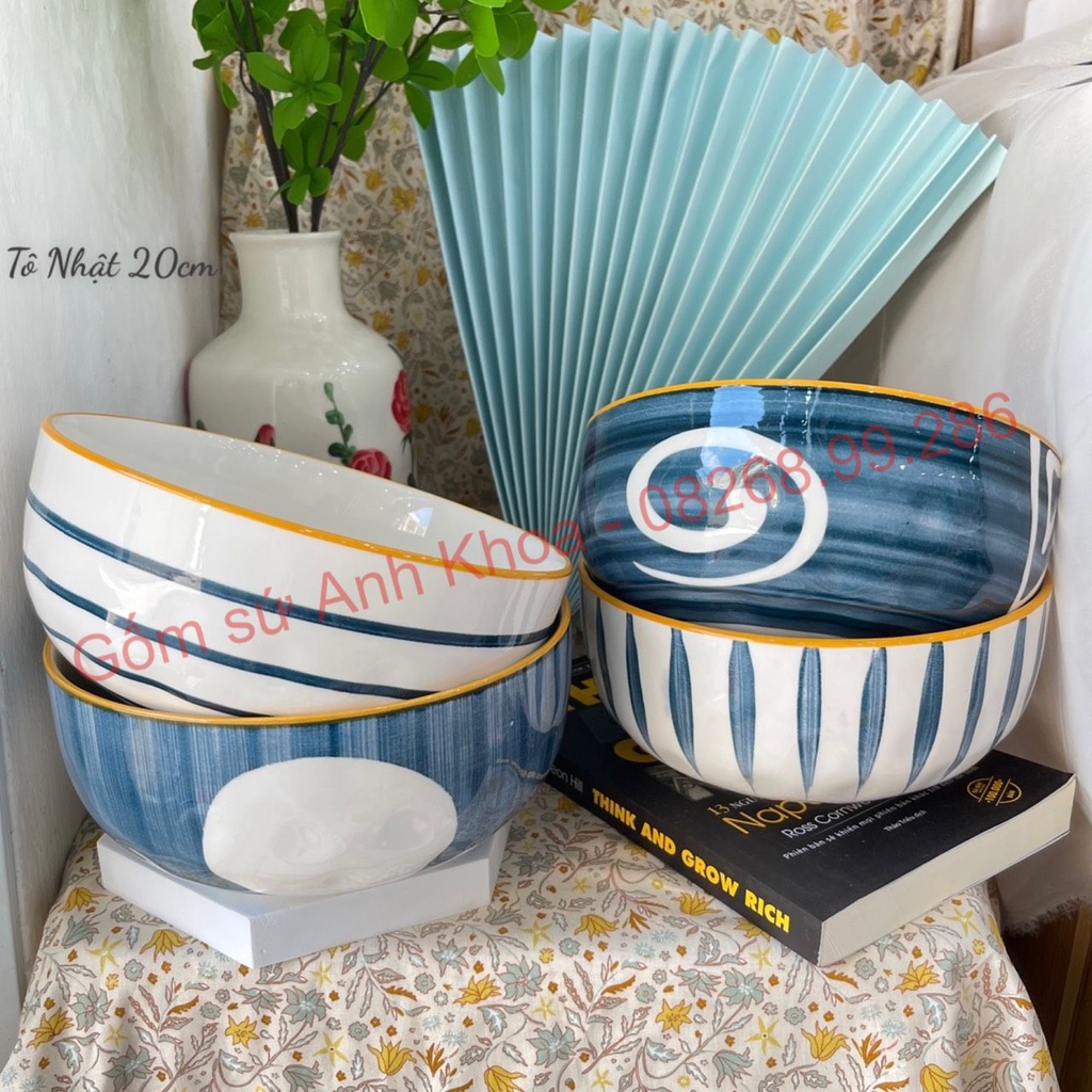 Bát Đĩa sứ Decor Chén Dĩa Sứ Dễ Thương Cute Cao Cấp cực kỳ xinh yêu Bát tô Nhật 20cm siêu to.