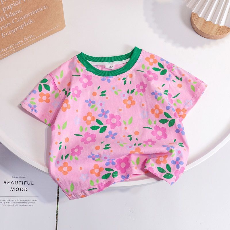 Áo Thun Cotton Tay Ngắn Phong Cách Hàn Nhật Hàng Mới Dành Cho Bé Gái