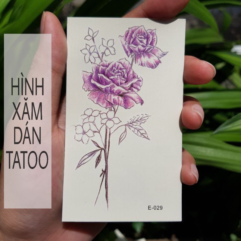 Hình xăm hoa tím e29. Xăm dán tatoo mini tạm thời, size &lt;10x6cm