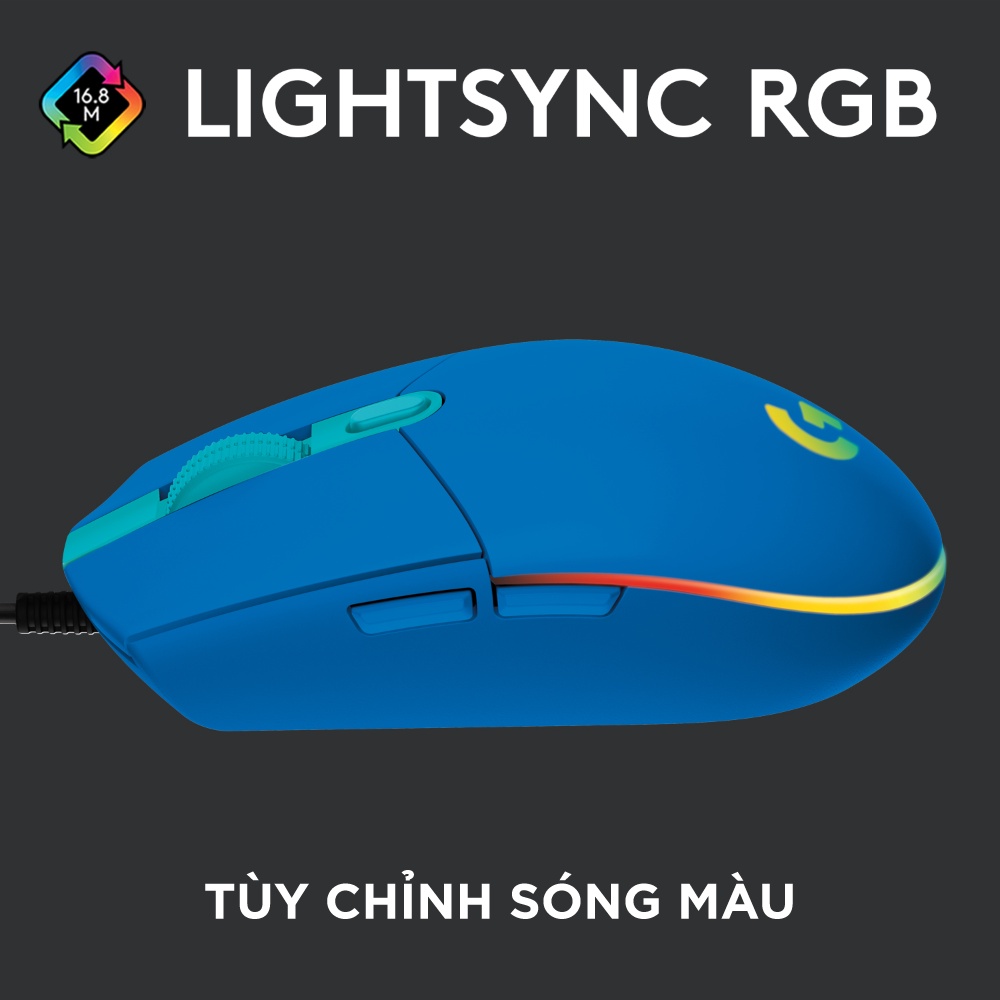 Chuột game có dây Logitech G203 Lightsync - Tùy chỉnh RGB, 6 nút lập trình, nhẹ