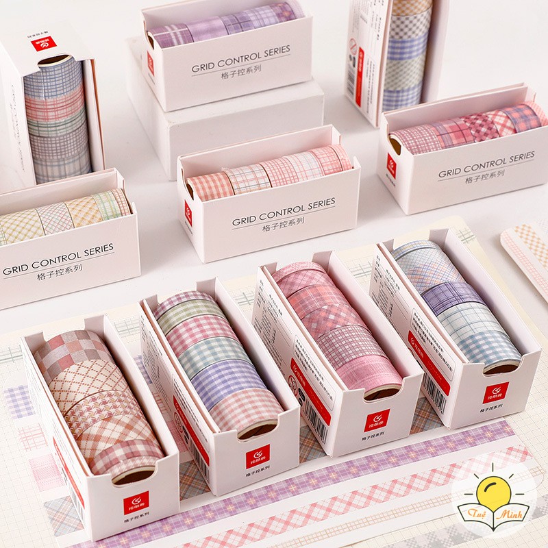 Bộ 6 washi tape nhiều cỡ, tập băng dính washi trang trí sổ tay, take note WA05