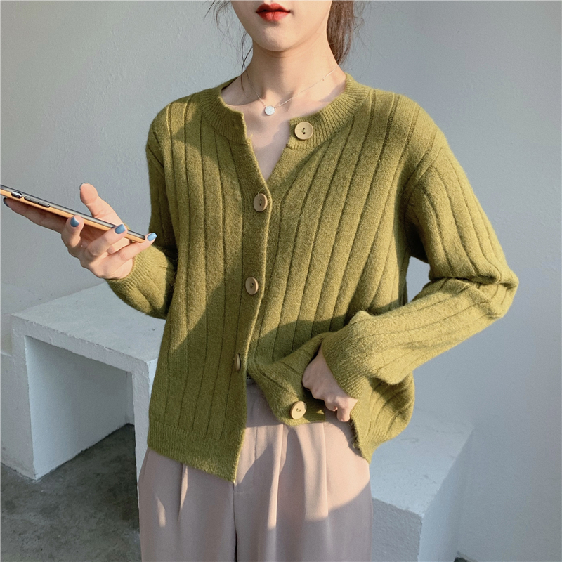 Áo len nữ Cardigan Dệt Kim Tay Dài Màu Trơn Thời Trang Mùa Thu