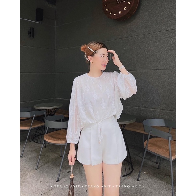 SET ÁO RÚT DÂY HOẠ TIẾT + QUẦN SHORT