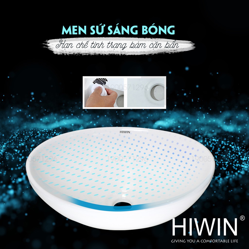 Chậu lavabo rửa mặt trắng sứ dáng elip độc đáo Hiwin LP-8020