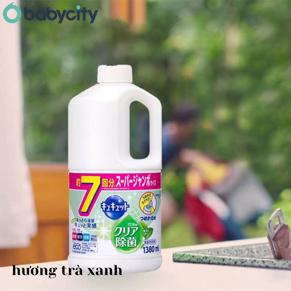 Nước rửa bát Kao diệt khuẩn, an toàn - không mùi, cam, nho, bạc hà, bưởi, trà xanh - Chai 1380ml - Hàng nội địa Nhật Bản