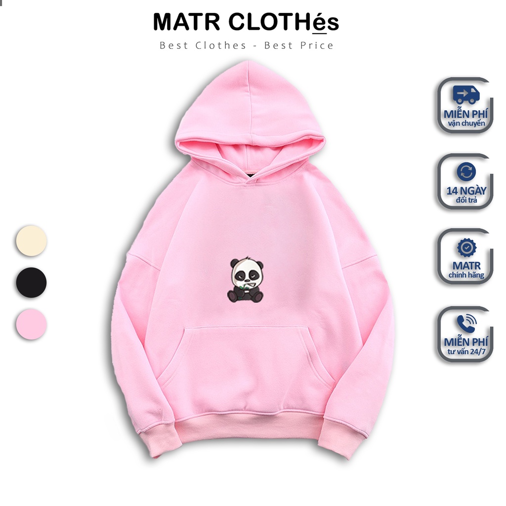 Áo Hoodie hồng nhạt nam nữ Basic in hình Panda oversize form rộng Unisex