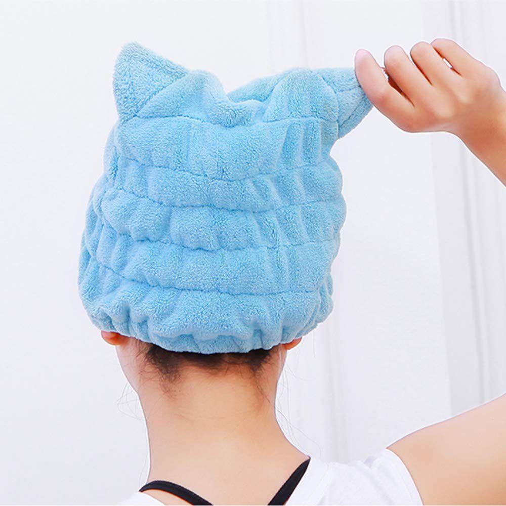 Khăn Tắm Trùm Đầu Thấm Hút Nước Làm Khô Tóc Hình Tai Mèo Bằng Sợi Micro