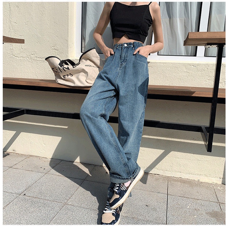 Quần jean dài SUXI ống rộng lưng cao phong cách cổ điển thời trang cá tính cho nữ