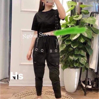 Set áo croptop khuyên dây ôze kèm quần jogger khuyên siêu đẹp