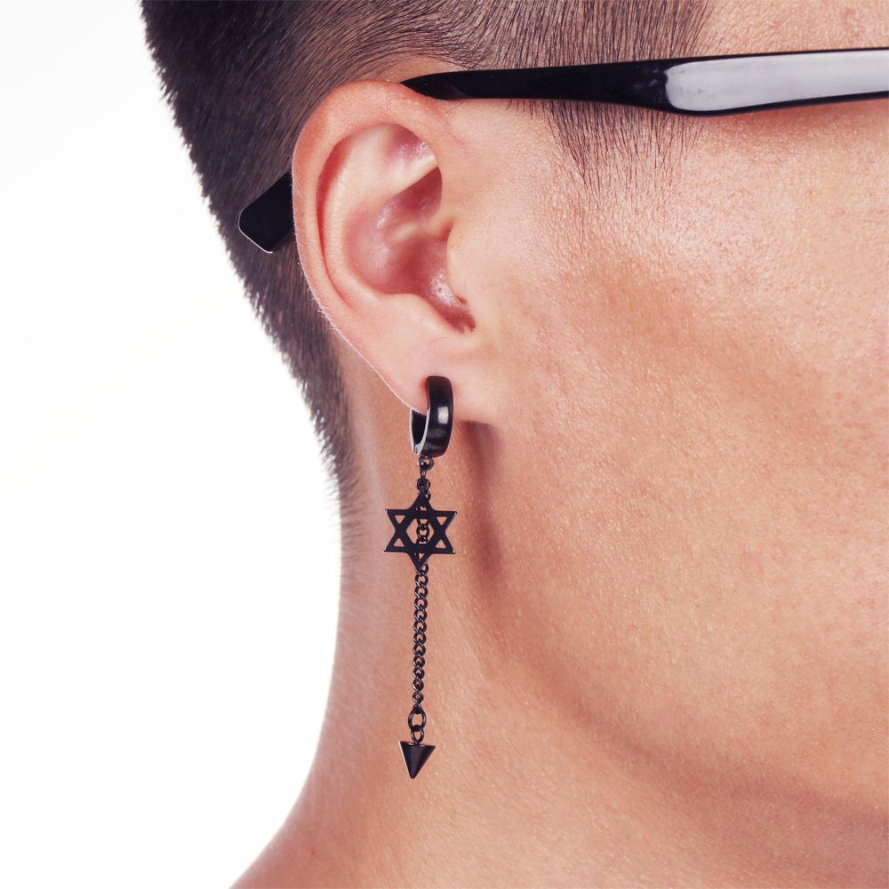 Bông Tai Dạng Chuỗi Dài Hình Sao/Chữ Thập/ Thánh Giá Phong Cách Hip Hop Thời Trang Cho Nam Và Nữ