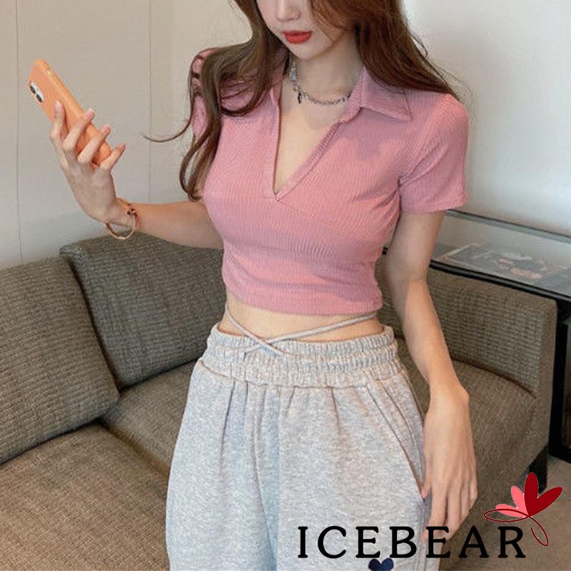 Áo thun nữ ngắn tay cổ chữ V màu sắc thời trang