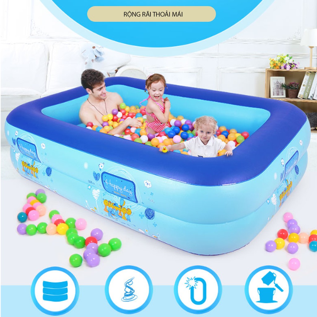 Bể phao bơi, hồ bơi bơm hơi CHỮ NHẬT cho trẻ em đáy chống trượt 2m1 (Cam kết đổi trả)