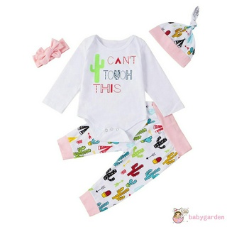 Bộ Áo Liền Quần Dài Tay In Chữ + Mũ + Băng Buộc Đầu Cho Bé Gái