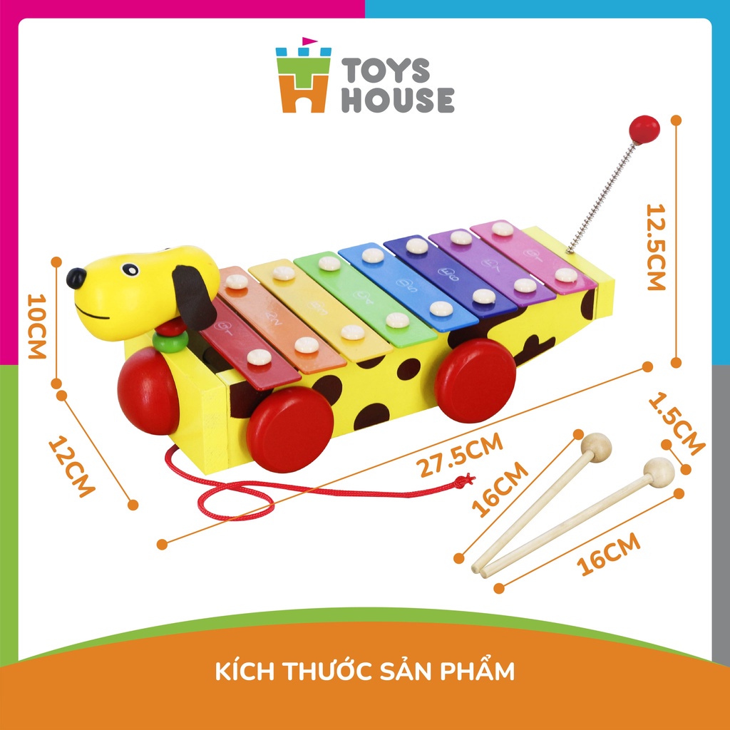 Đồ chơi đàn xylophone 8 phím kết hợp xe kéo hình cún tăng khả năng cảm thụ âm nhạc của trẻ Toyshouse 1152