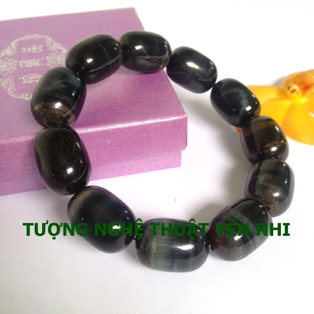 Vòng tay Lu thống đá mắt hổ xanh đen 13ly ( loại A)