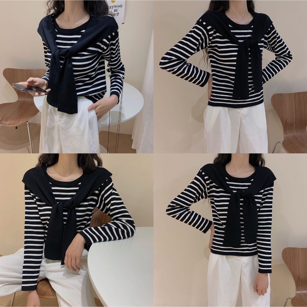 [BÁN SỈ] Áo Len Nữ Dệt Kim Dày Dặn Tay Dài Cổ Phối Khăn Buộc_Phong Cách Hàn Quốc | BigBuy360 - bigbuy360.vn