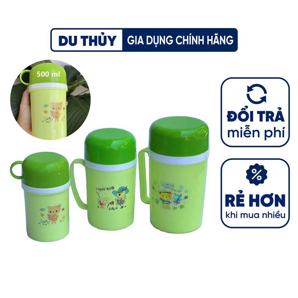 Ca giữ nhiệt bằng nhựa có nắp làm tách uống nước Nguyên Ba, 350ml - 500ml - 750ml - 1000ml, nhựa pp chính phẩm an toàn