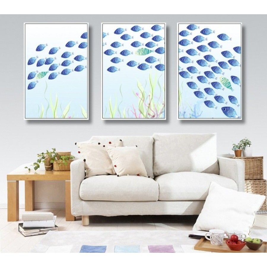 Bộ 3 Tranh canvas cá cảnh  - Tranh canvas treo tường giá xưởng - Tặng kèm đinh đa năng không cần khoan tường