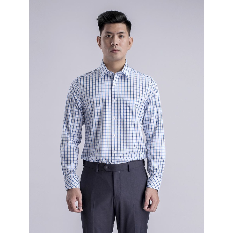 Áo sơ mi nam dài tay ARISTINO họa tiết kẻ caro trắng xanh thanh lịch - ALS52808