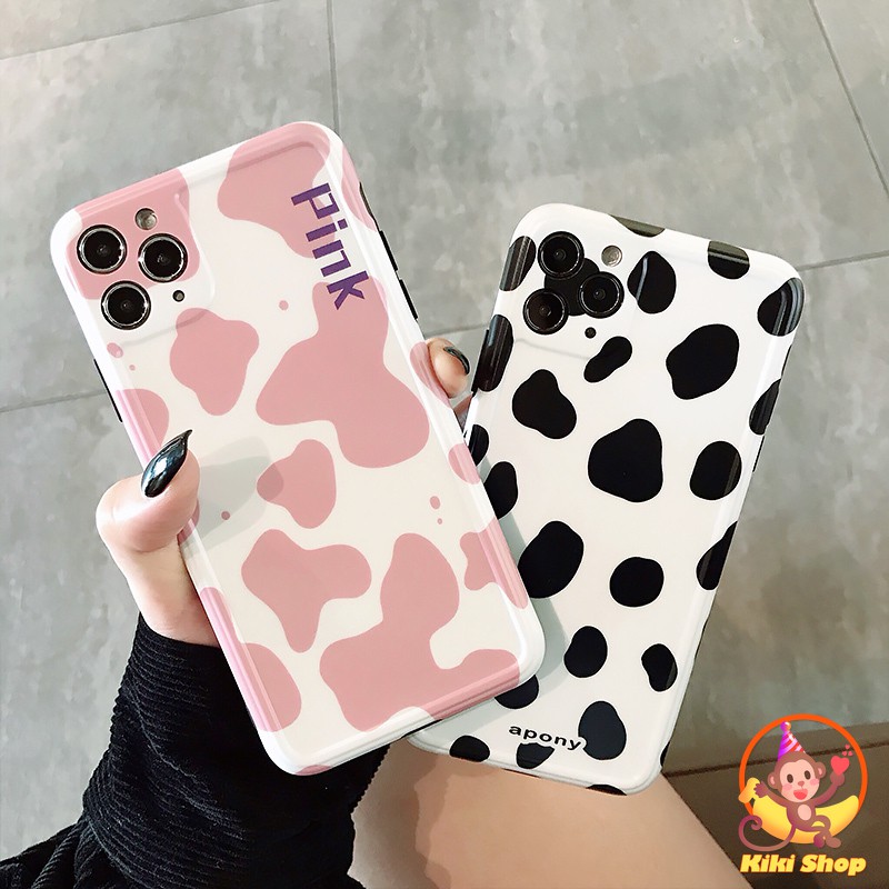 Milk Cow Print Phone Case for iPhone 12 11 Pro Max X Xs Max XR 8 7 Plus Lens Protector Smooth Soft IMD Back Cover