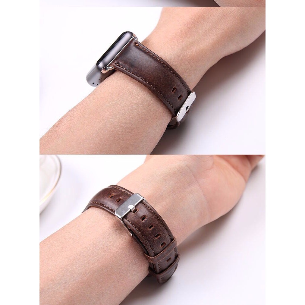 Dây đeo đồng hồ bằng da ngựa thay thế cao cấp thích hợp cho Apple Watch dòng 6/Se/5/4/3/2/1 Iwatch 38mm 42mm 40mm 44mm