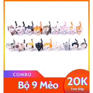 [ Hoàn 20K xu] Set 9 mô hình mèo trang trí cute,1 bộ gồm 9 con có thể xoay 360 đọ