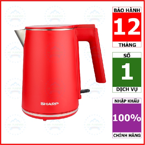 Ấm siêu tốc Sharp EKJ-10DVPS-BK, EKJ-10DVPS-RD 1.0 lít (Hàng chính hãng, nấu nước nhanh, thiết kế sang trọng)