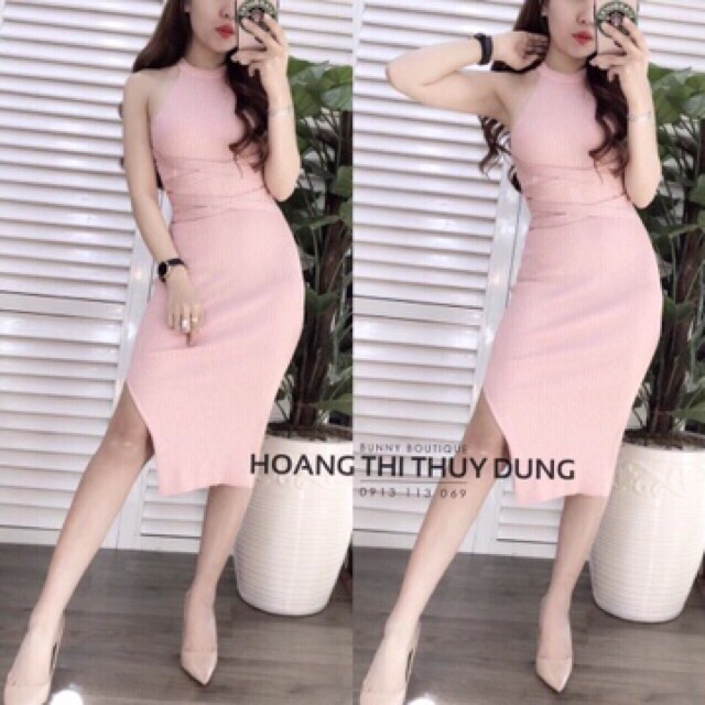 Váy Body Cổ Yếm Đan Dây Xẻ Đùi - Loại 1m VN05