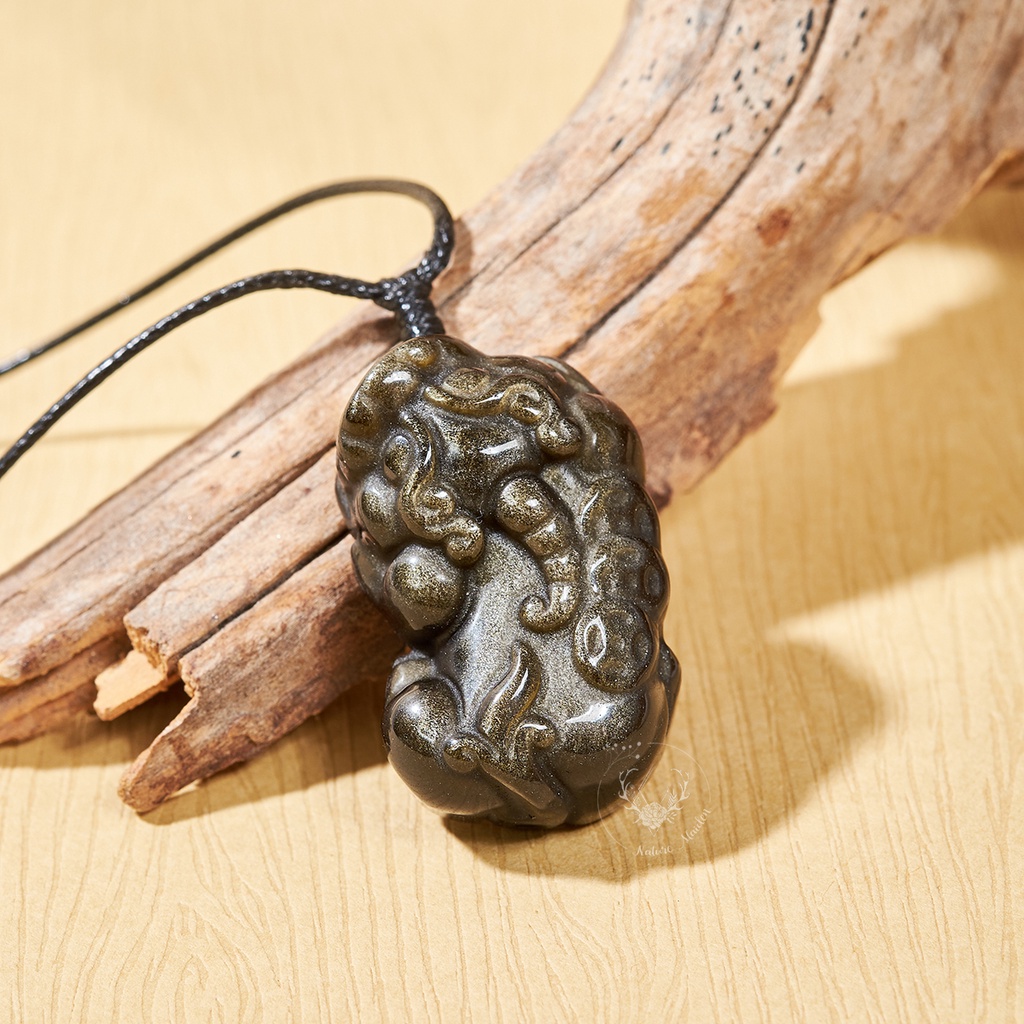 Mặt Tỳ Hưu Đá Obsidian Ánh Vàng Kim Thiên Nhiên