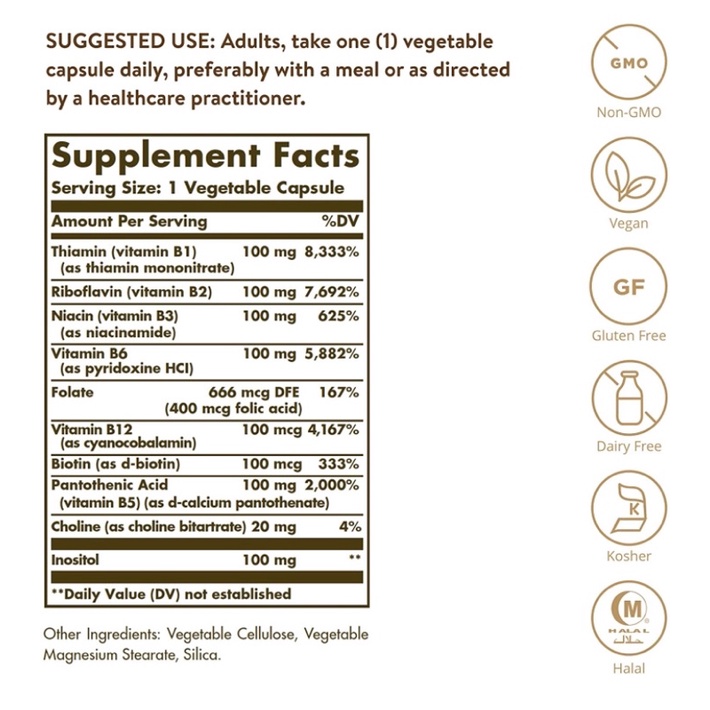 Viên chay Vitamin B tổng hợp Solgar B-Complex "100" - 100v USA