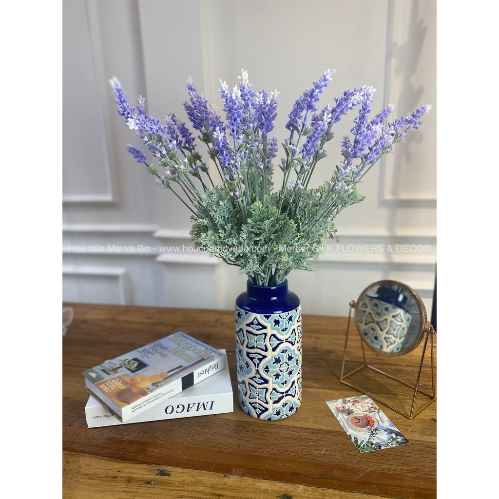 Cành Hoa Lavender, Oải Hương Lụa Giả Cao Cấp Merber - Hoa Khô Phủ Phấn Tuyết Phù Hợp Trang Trí Decor Phòng, Nhà...