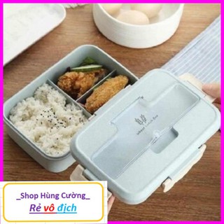 Khay, Hộp đựng cơm lúa mạch 3 ngăn tặng thìa và đũa inox cao cấp