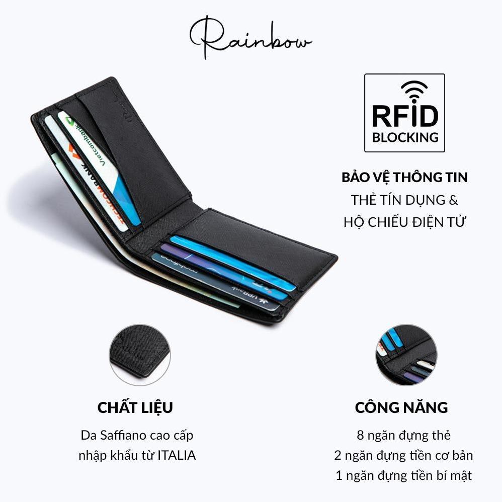 Ví nam Satori chống trộm RFID da bò thật Saffiano từ Ý chống trầy chống nước chịu nhiệt tốt W00807|Chính sách RAINBOW